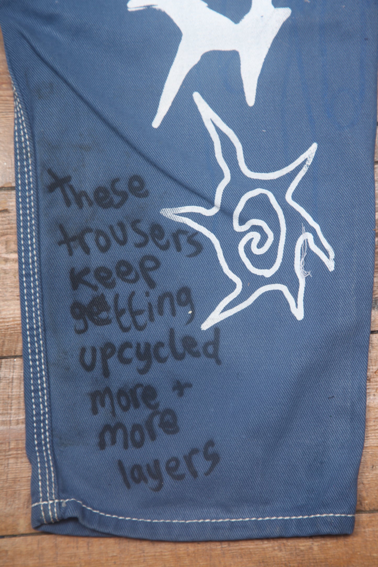 Hand Printed Blue Jeans