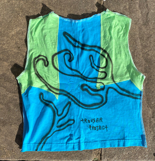 Handmade Reversible Blue & Green Tank Top – Airbrushed 1of1 Design