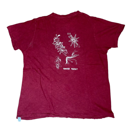Burgundy Upcycled Pre-Loved T-Shirt – White Screenprints 1of1 (XL)
