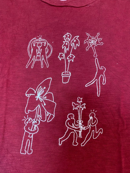 Burgundy Upcycled Pre-Loved T-Shirt – White Screenprints 1of1 (XL)