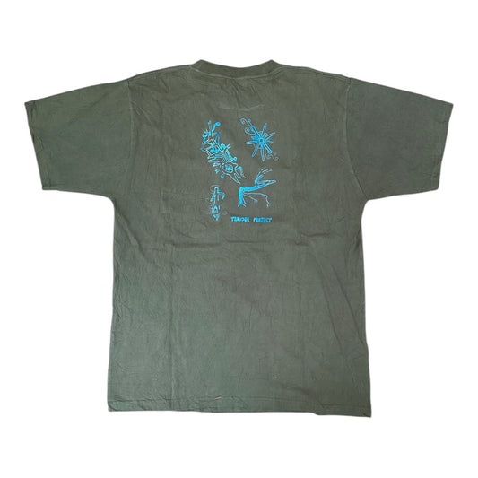 Khaki Upcycled Pre-Loved T-Shirt – Screen-print designs 1of1 (XL)