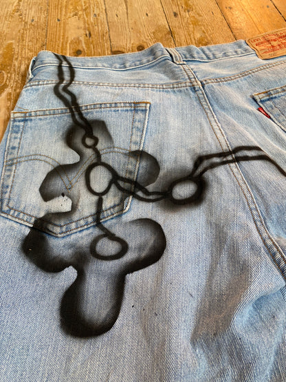 Reworked denim shorts with freehand airbrush 1of1 (W36)