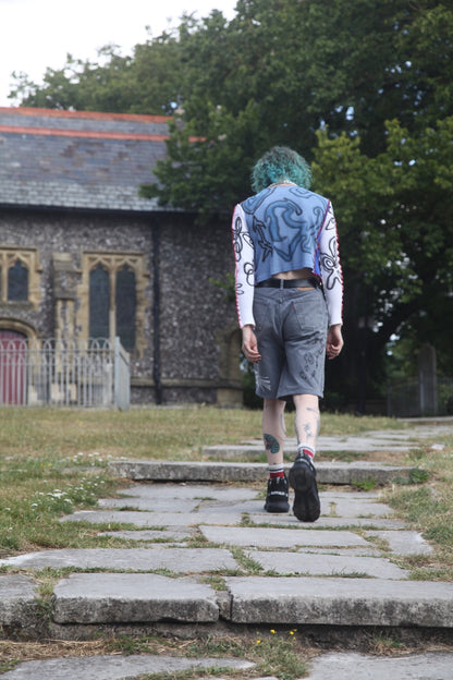 Reworked Airbrush Patchwork Long Sleeve Baby Tee (XL)