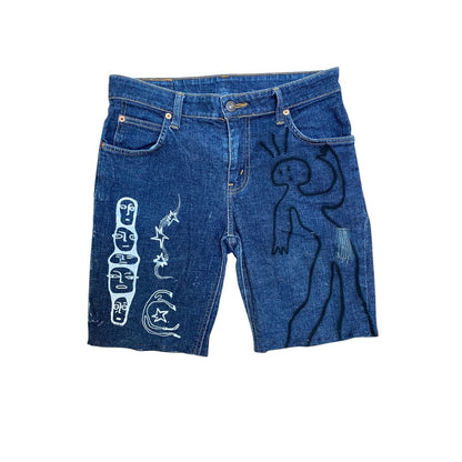 Upcycled Vintage Levi’s Denim Jorts – Reworked & Airbrushed (W29")