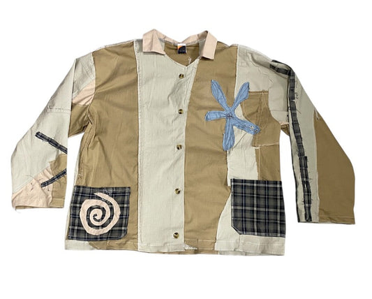 Handmade Boxy Work Shirt – Beige, Appliqué 1of1 Design