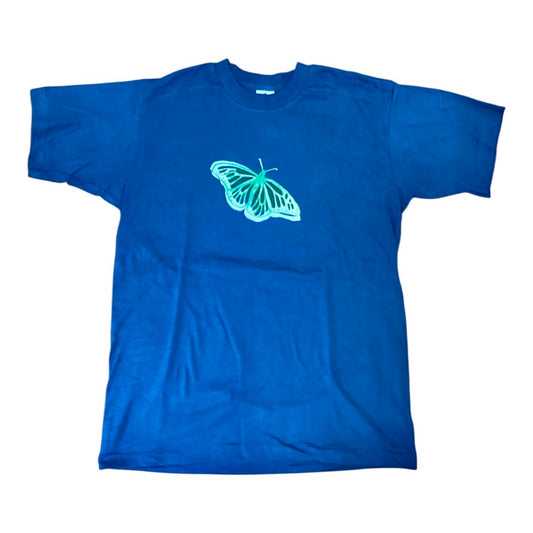 Turquoise Upcycled Pre-Loved T-Shirt – Screenprint butterfly 1of1