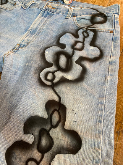 Reworked denim shorts with freehand airbrush 1of1 (W36)