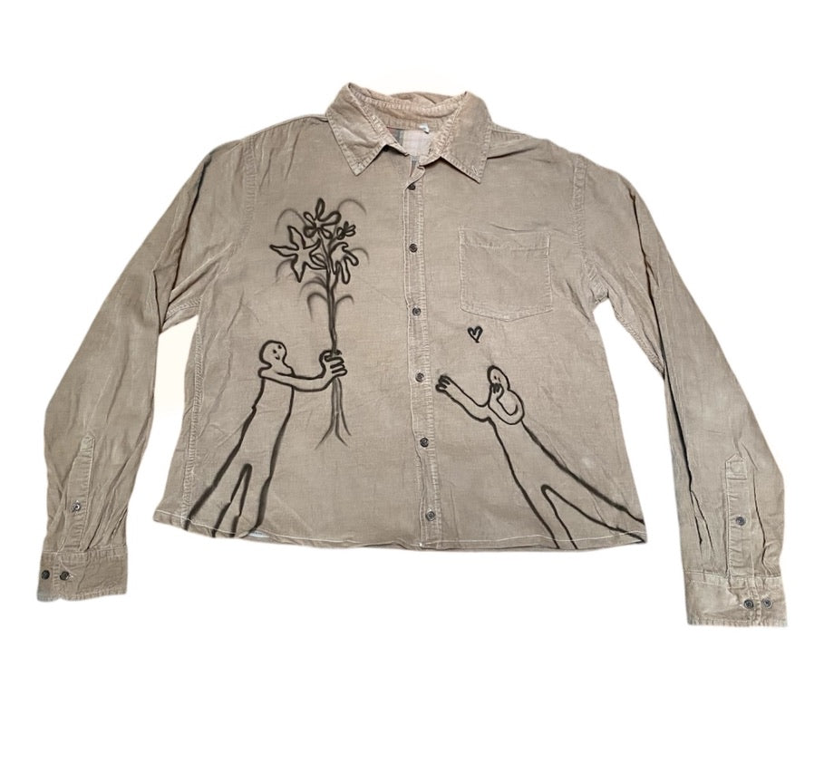 Reworked Vintage Brown Corduroy Shirt - airbrush designs