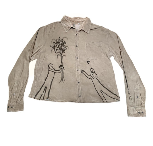 Reworked Vintage Brown Corduroy Shirt - airbrush designs