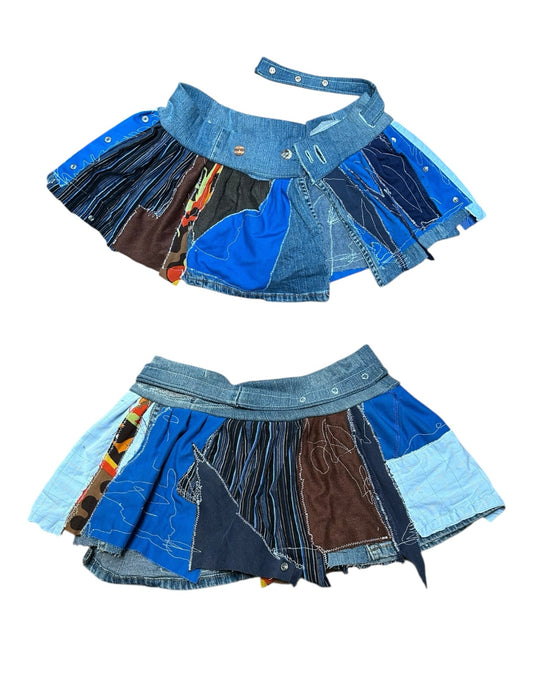 Scraps wrap denim mini skirt