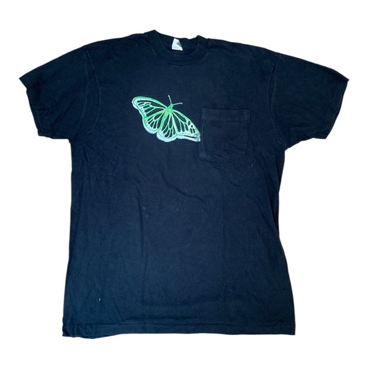 Black Upcycled Pre-Loved T-Shirt – Screenprint butterfly 1of1 (L)