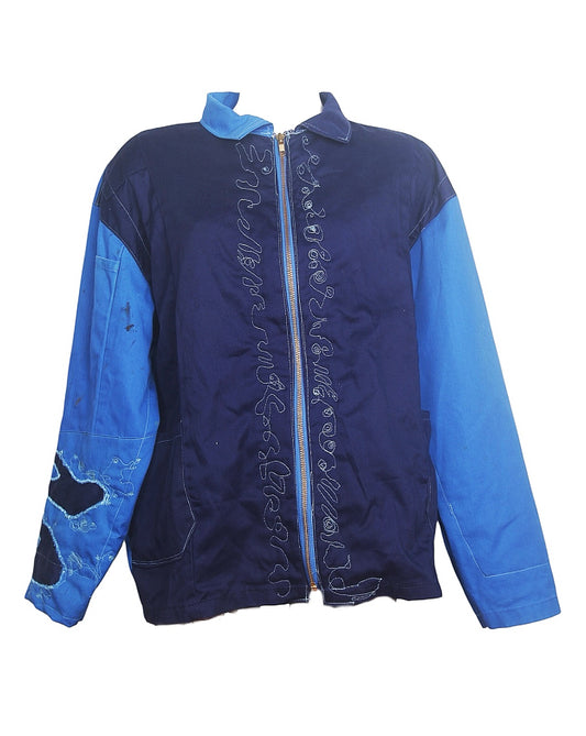 Handmade Boxy Zip Up Jacket Unisex Reworked Boiler Suits (M)