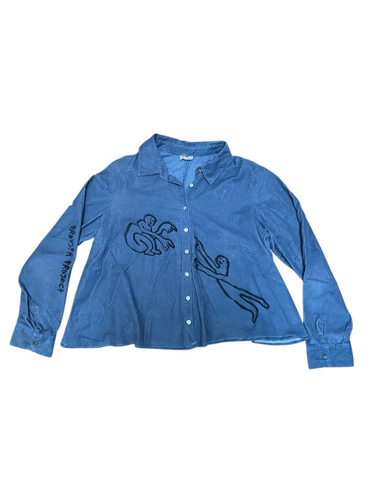 Reworked Blue Corduroy Shirt – Vintage, 1 of 1 Angels design