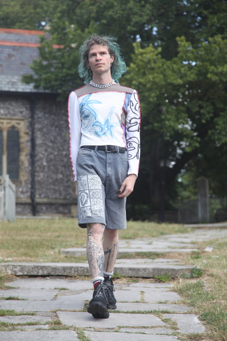Reworked Airbrush Patchwork Long Sleeve Baby Tee (XL)