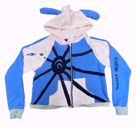 1of1 Handmade Zip-Up Hoodie baby pink and blue – Appliqué & Airbrush Designs with Bunny Ears