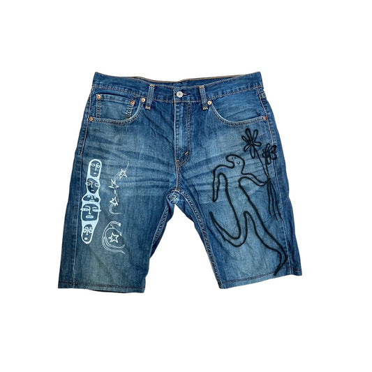 Upcycled Vintage Levi’s Denim Jorts – Reworked & Airbrushed (W34")