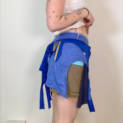 Sustainable Blue Skort – Handmade from Fabric Scraps (L)