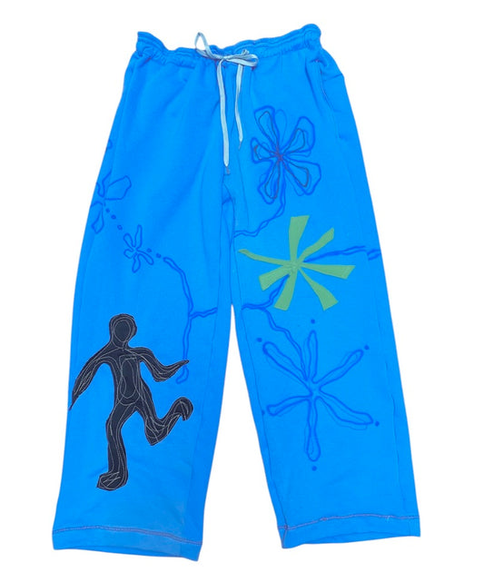 Handmade blue flower trackies