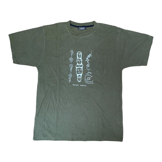 Khaki Upcycled Pre-Loved T-Shirt – Screen-print designs 1of1 (XL)