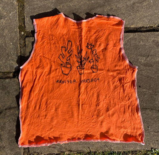 Handmade Reversible Orange Tank Top – Airbrushed plant design 1of1 Design