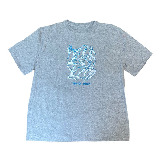 Grey Upcycled Pre-Loved T-Shirt – White Screen-print naked ladies 1of1 (L)
