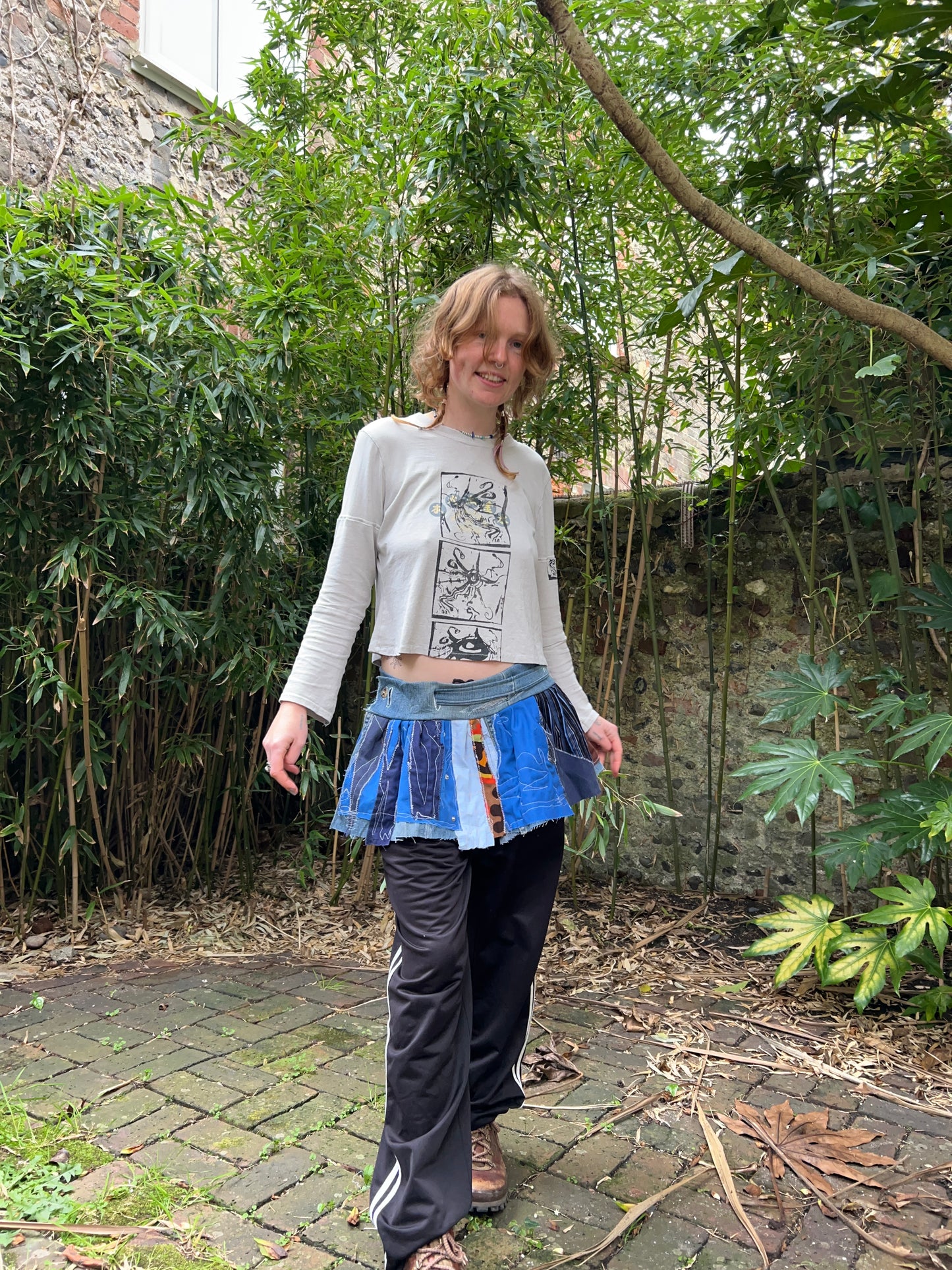 Scraps wrap denim mini skirt