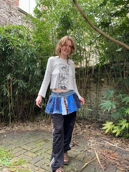 Scraps wrap denim mini skirt