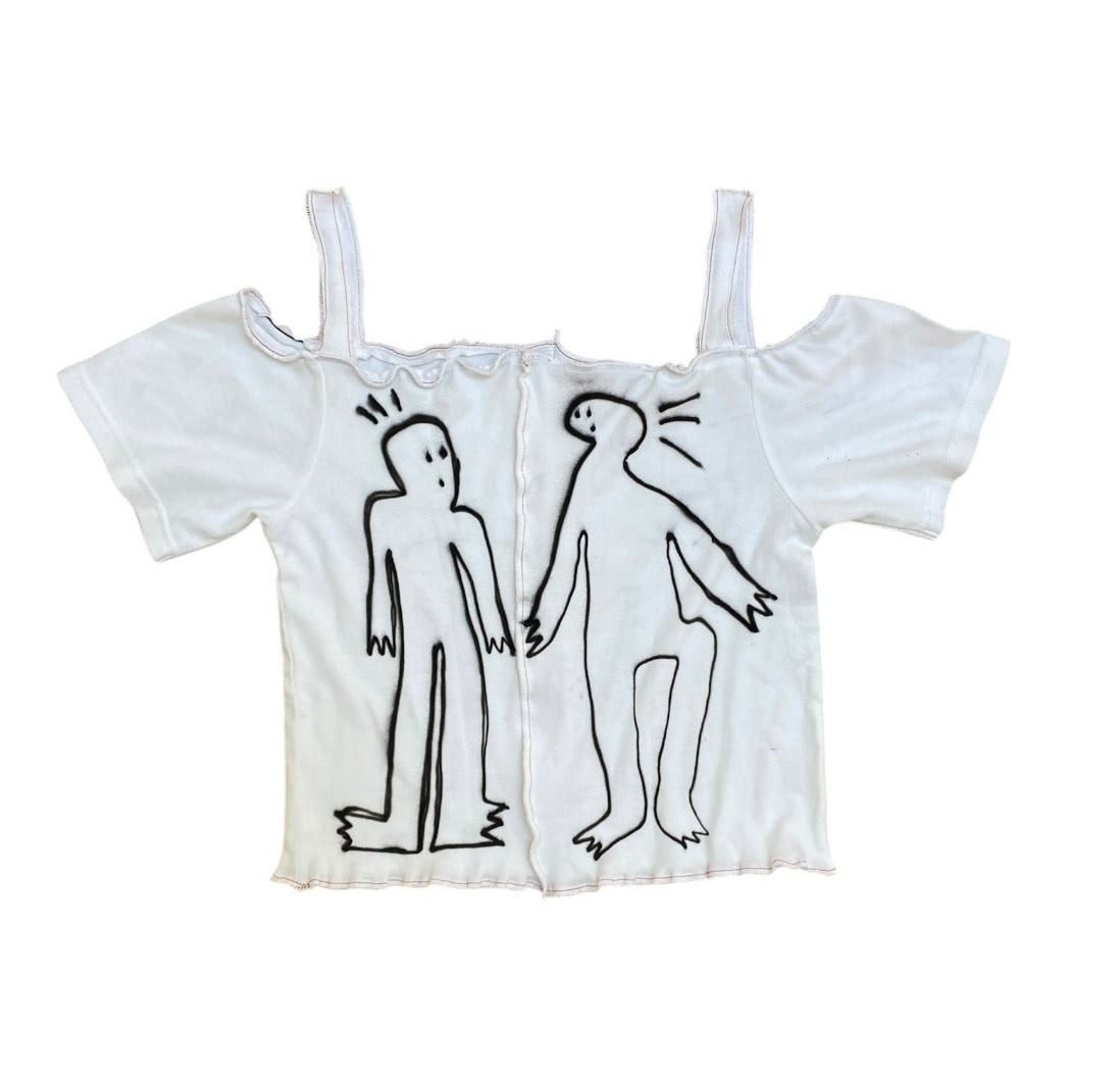 Handmade Cropped Square-Neck Top – Upcycled Cotton, Airbrushed (M)