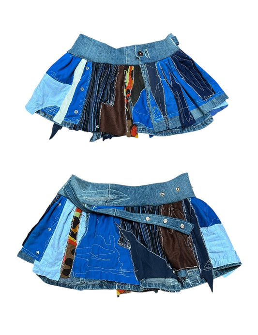 Scraps wrap denim mini skirt