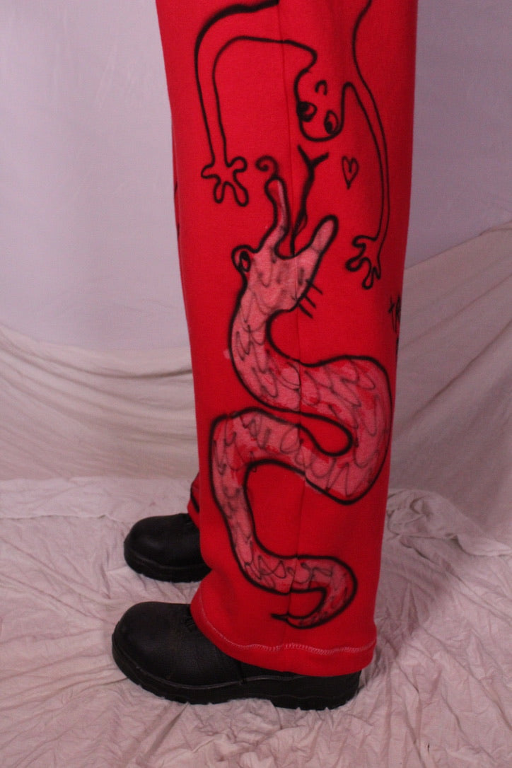 Red Trackies – Deadstock Knit Fleece, 1 of 1 Airbrush Design