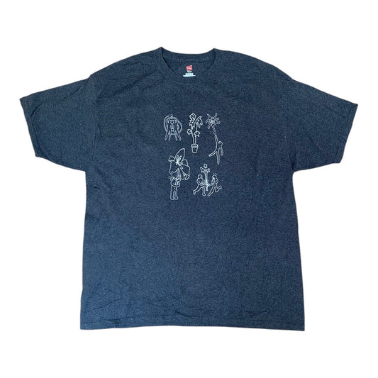 Grey Upcycled Pre-Loved T-Shirt – Screen-print designs 1of1 (XL)