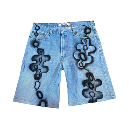 Reworked denim shorts with freehand airbrush 1of1 (W36)