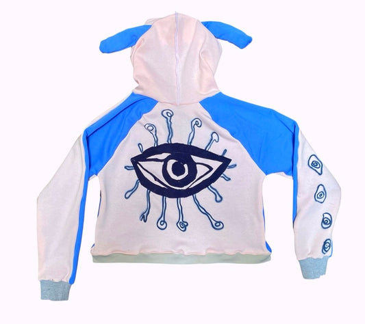 1of1 Handmade Zip-Up Hoodie baby pink and blue – Appliqué & Airbrush Designs with Bunny Ears