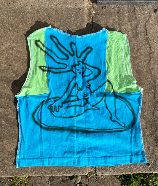 Handmade Reversible Blue & Green Tank Top – Airbrushed 1of1 Design