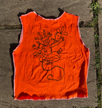 Handmade Reversible Orange Tank Top – Airbrushed flower design 1of1 Design