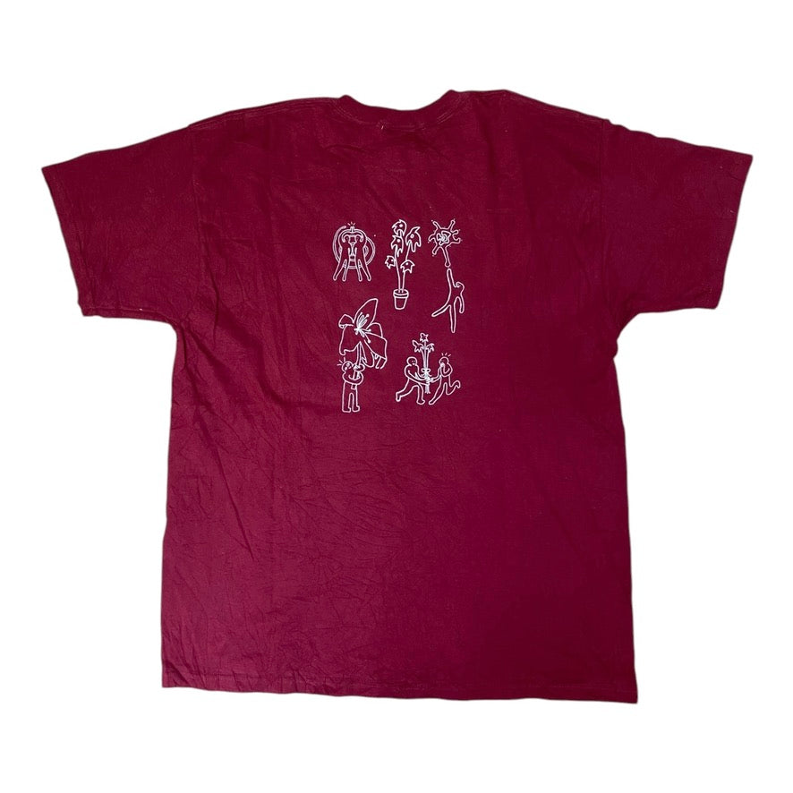 Burugndy Upcycled Pre-Loved T-Shirt – Butterfly Screen-print graphics 1of1 (XL)