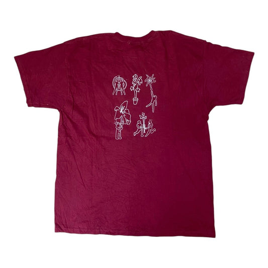 Burugndy Upcycled Pre-Loved T-Shirt – Butterfly Screen-print graphics 1of1 (XL)