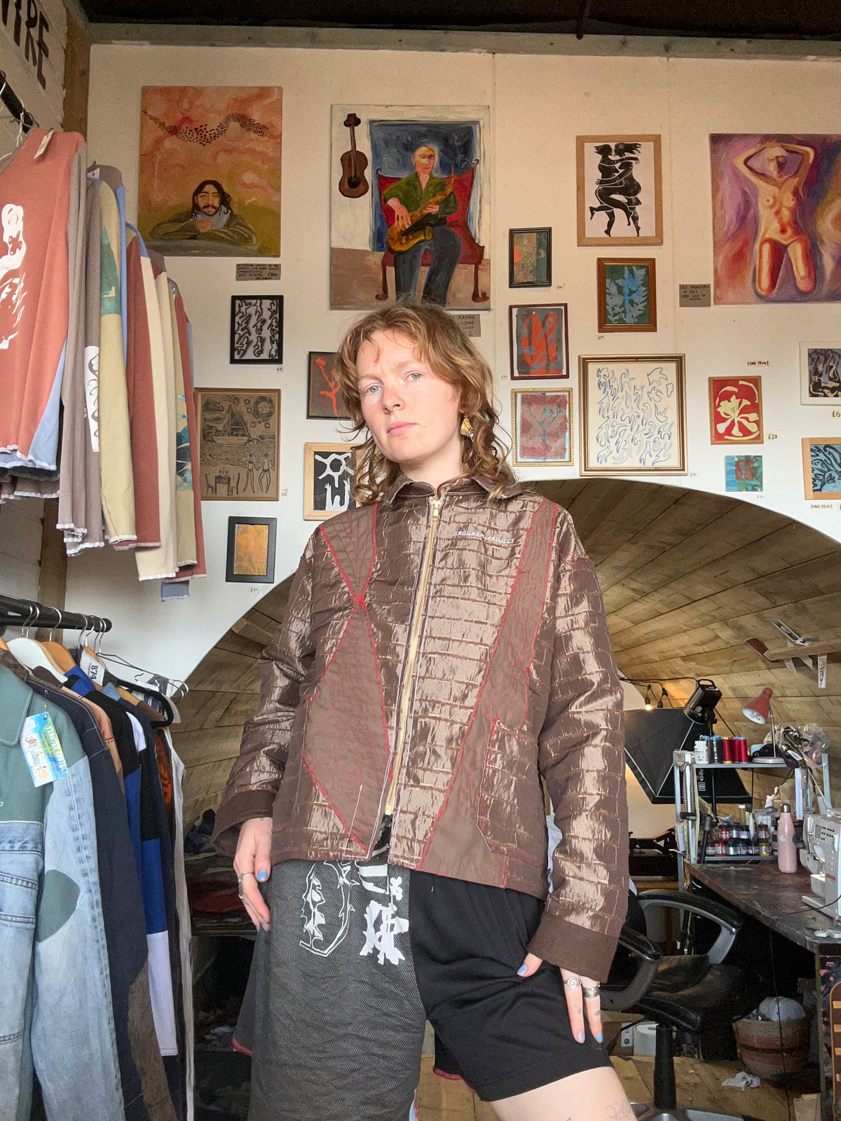 Shiny Brown Jacket made from Second Hand Materials (S)