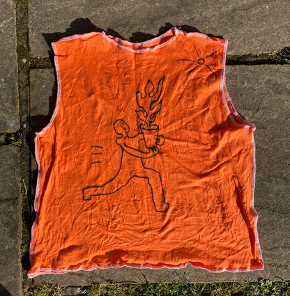 Handmade Reversible Orange Tank Top – Airbrushed plant design 1of1 Design