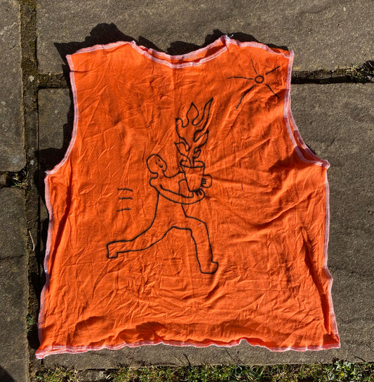 Handmade Reversible Orange Tank Top – Airbrushed plant design 1of1 Design