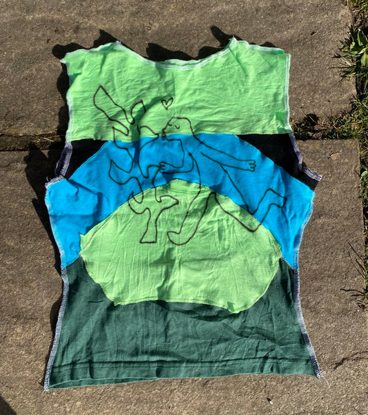 Handmade Reversible Blue Black Green Tank Top – Airbrushed 1of1 Design