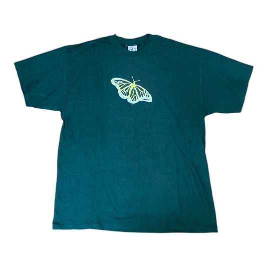 Green Upcycled Pre-Loved T-Shirt – Yellow Butterfly 1of1 (XL)