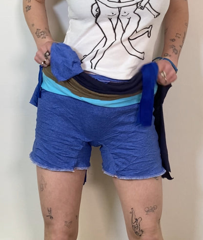 Sustainable Blue Skort – Handmade from Fabric Scraps (L)