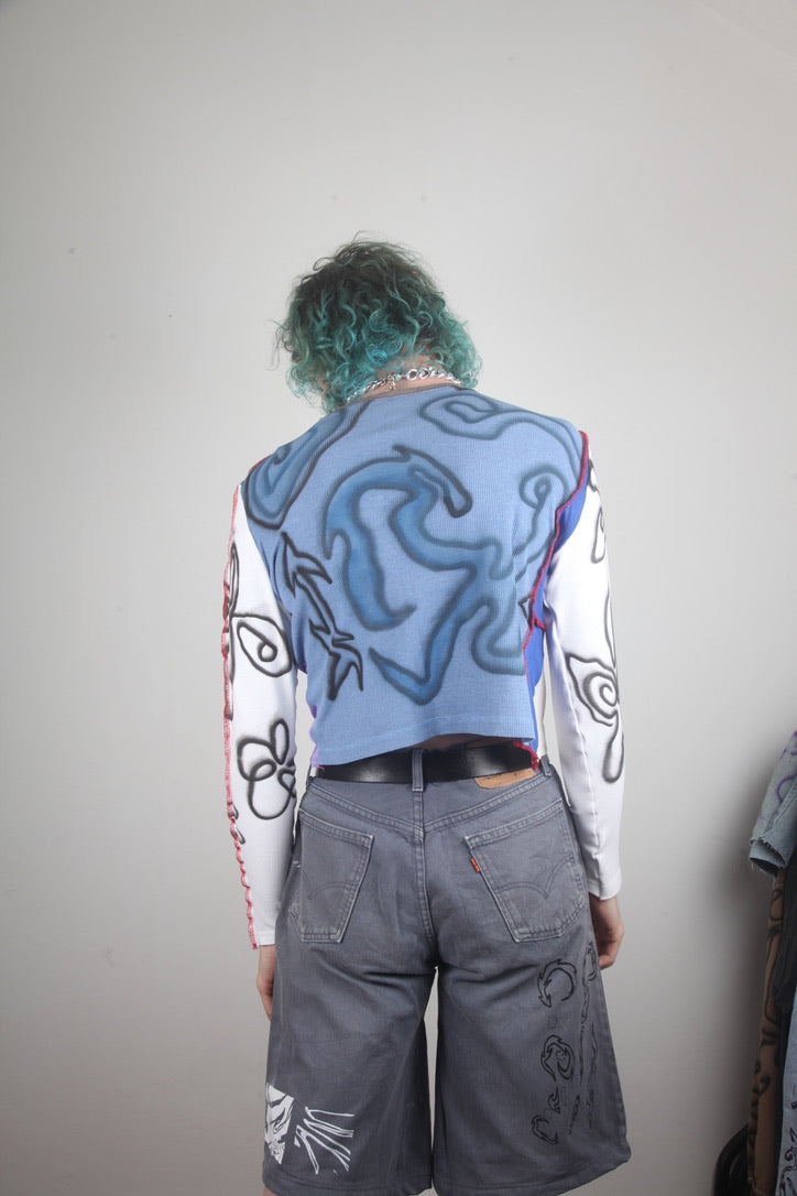 Reworked Airbrush Patchwork Long Sleeve Baby Tee (XL)