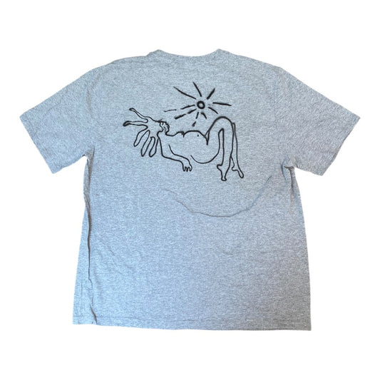 Grey Upcycled Pre-Loved T-Shirt – White Screen-print naked ladies 1of1 (L)