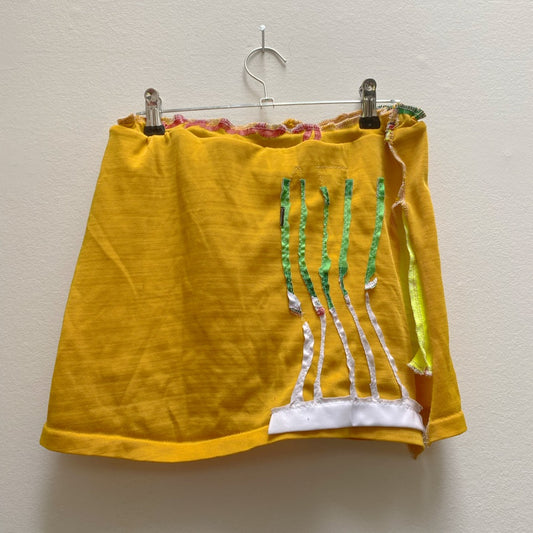 Sustainable Yellow Mini Skort – Handmade from Fabric Scraps (M)