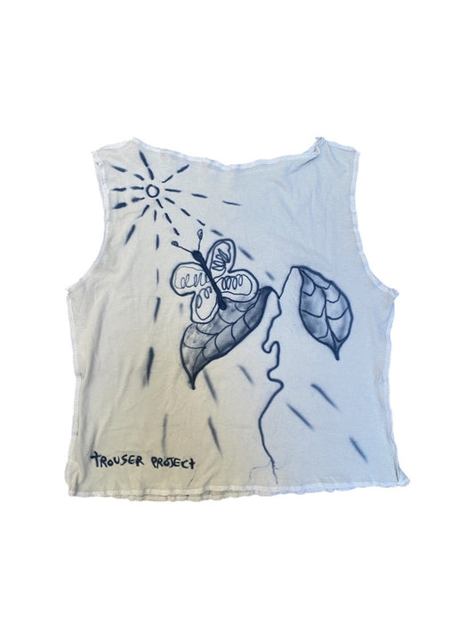 Handmade Unisex Vest Top – Recycled Materials Cream Butterfly Design