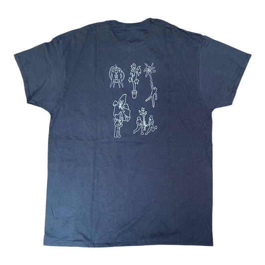 Grey Upcycled Pre-Loved T-Shirt – Blue Screen-print designs 1of1 (XL)