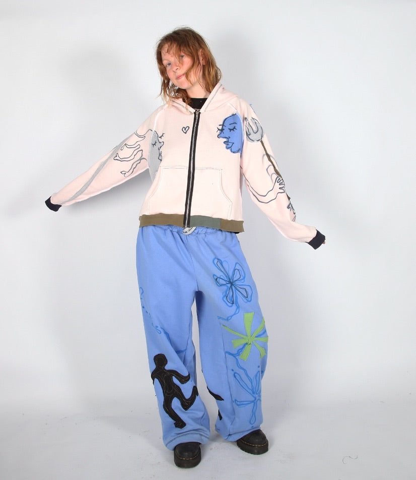 Handmade blue flower trackies