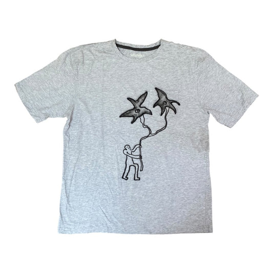 Grey Upcycled Pre-Loved T-Shirt – Freehand airbrush designs 1of1 (XL)